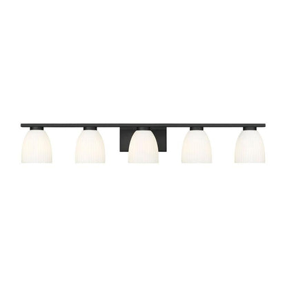 Z-Lite Naya 5-Light Medium Bulb Base Matte Black Steel Frame Matte Opal Glass Shade Vanity Light