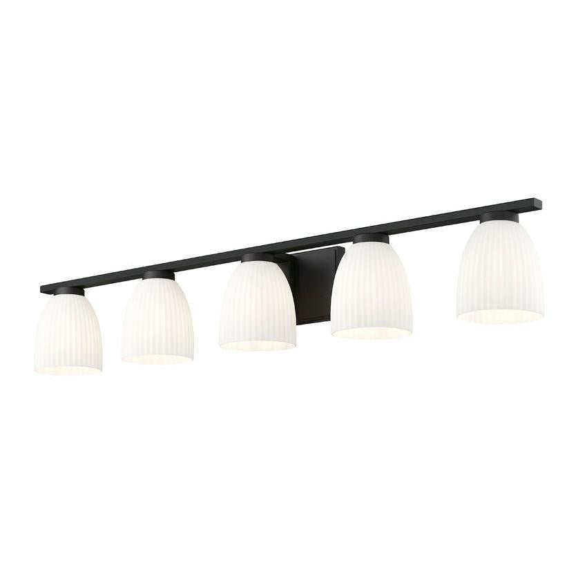 Z-Lite Naya 5-Light Medium Bulb Base Matte Black Steel Frame Matte Opal Glass Shade Vanity Light