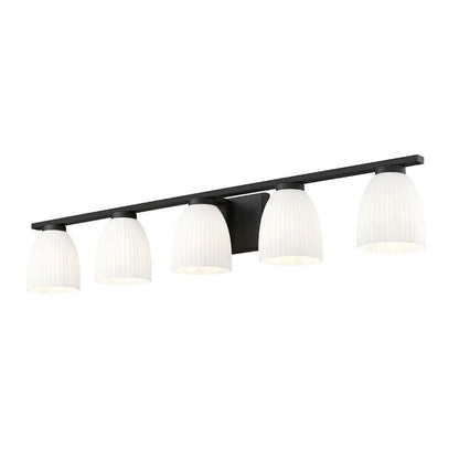Z-Lite Naya 5-Light Medium Bulb Base Matte Black Steel Frame Matte Opal Glass Shade Vanity Light