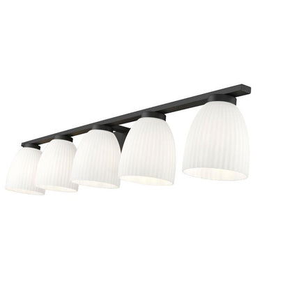 Z-Lite Naya 5-Light Medium Bulb Base Matte Black Steel Frame Matte Opal Glass Shade Vanity Light