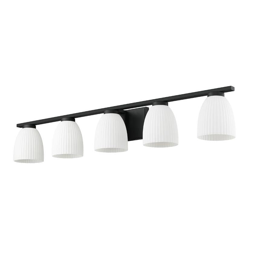 Z-Lite Naya 5-Light Medium Bulb Base Matte Black Steel Frame Matte Opal Glass Shade Vanity Light