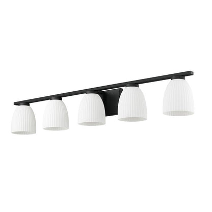 Z-Lite Naya 5-Light Medium Bulb Base Matte Black Steel Frame Matte Opal Glass Shade Vanity Light