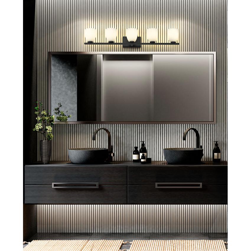 Z-Lite Naya 5-Light Medium Bulb Base Matte Black Steel Frame Matte Opal Glass Shade Vanity Light