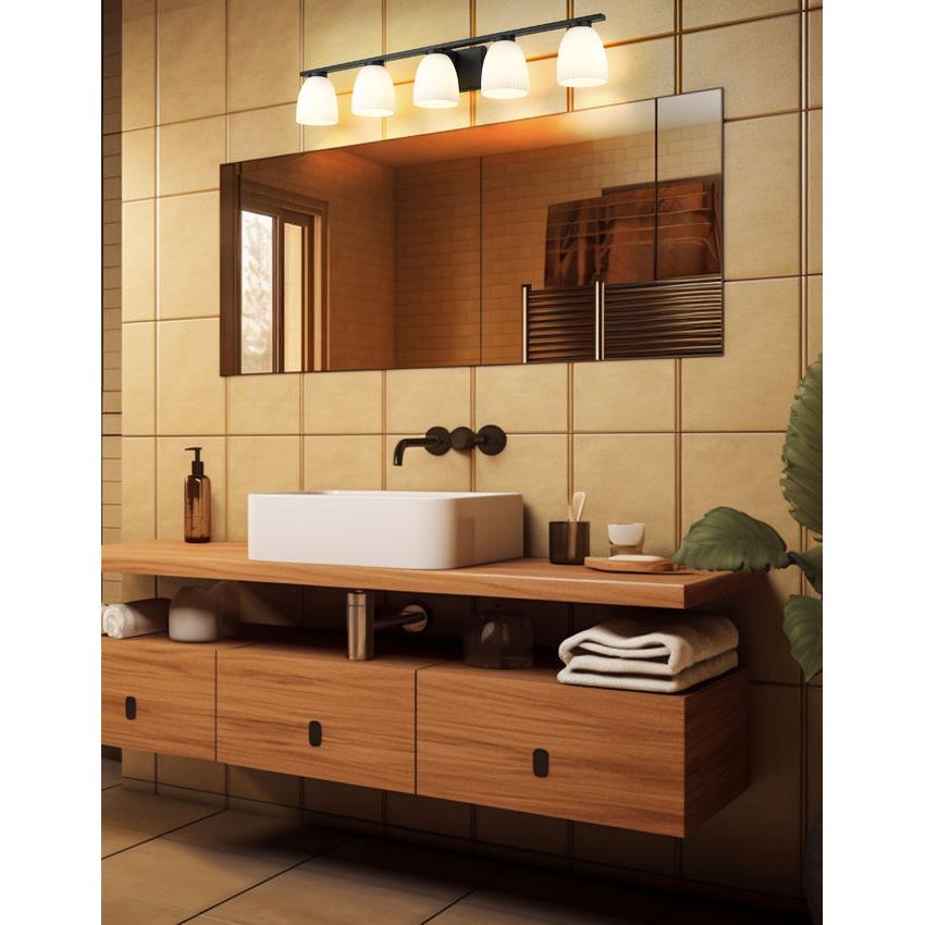Z-Lite Naya 5-Light Medium Bulb Base Matte Black Steel Frame Matte Opal Glass Shade Vanity Light