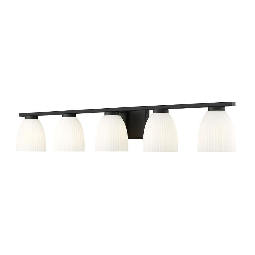 Z-Lite Naya 5-Light Medium Bulb Base Matte Black Steel Frame Matte Opal Glass Shade Vanity Light