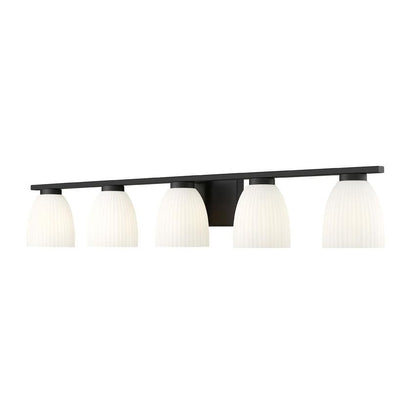 Z-Lite Naya 5-Light Medium Bulb Base Matte Black Steel Frame Matte Opal Glass Shade Vanity Light