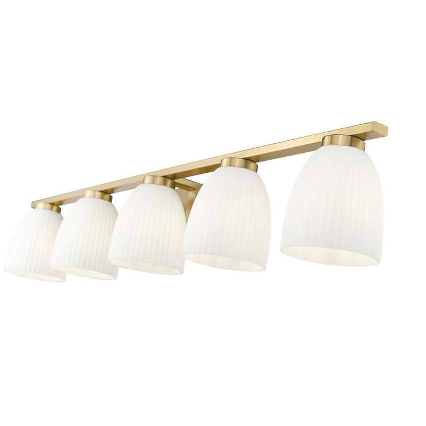 Z-Lite Naya 5-Light Medium Bulb Base Modern Gold Steel Frame Matte Opal Glass Shade Vanity Light