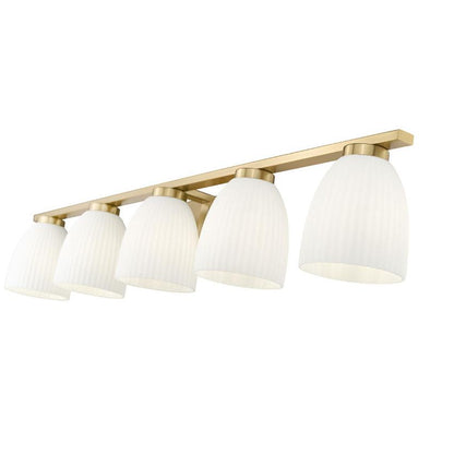 Z-Lite Naya 5-Light Medium Bulb Base Modern Gold Steel Frame Matte Opal Glass Shade Vanity Light