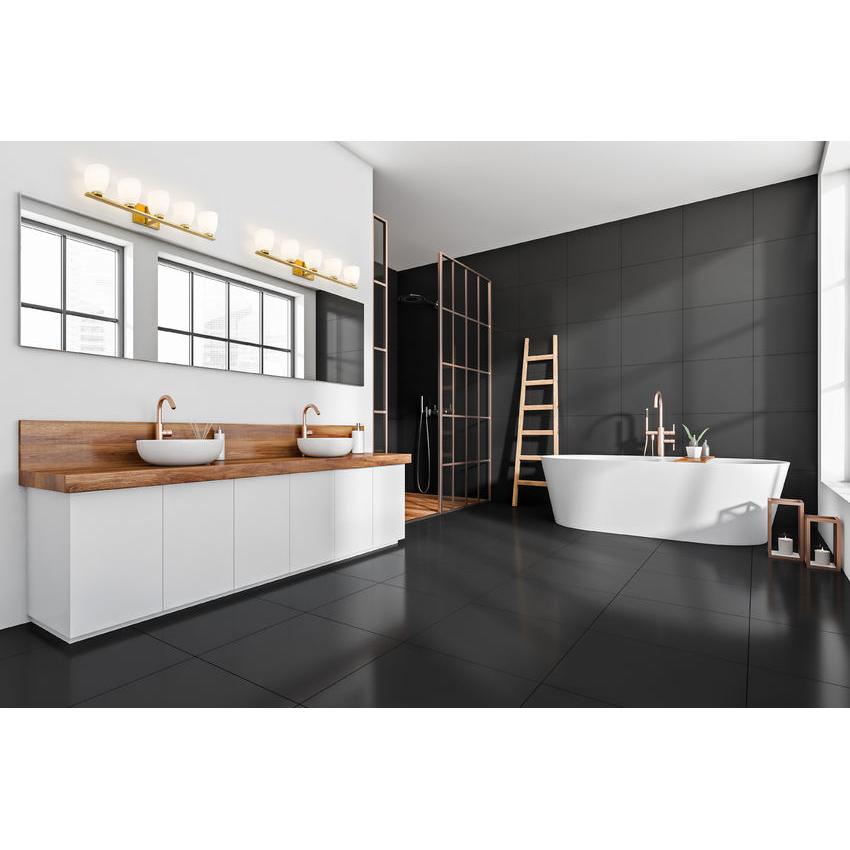 Z-Lite Naya 5-Light Medium Bulb Base Modern Gold Steel Frame Matte Opal Glass Shade Vanity Light