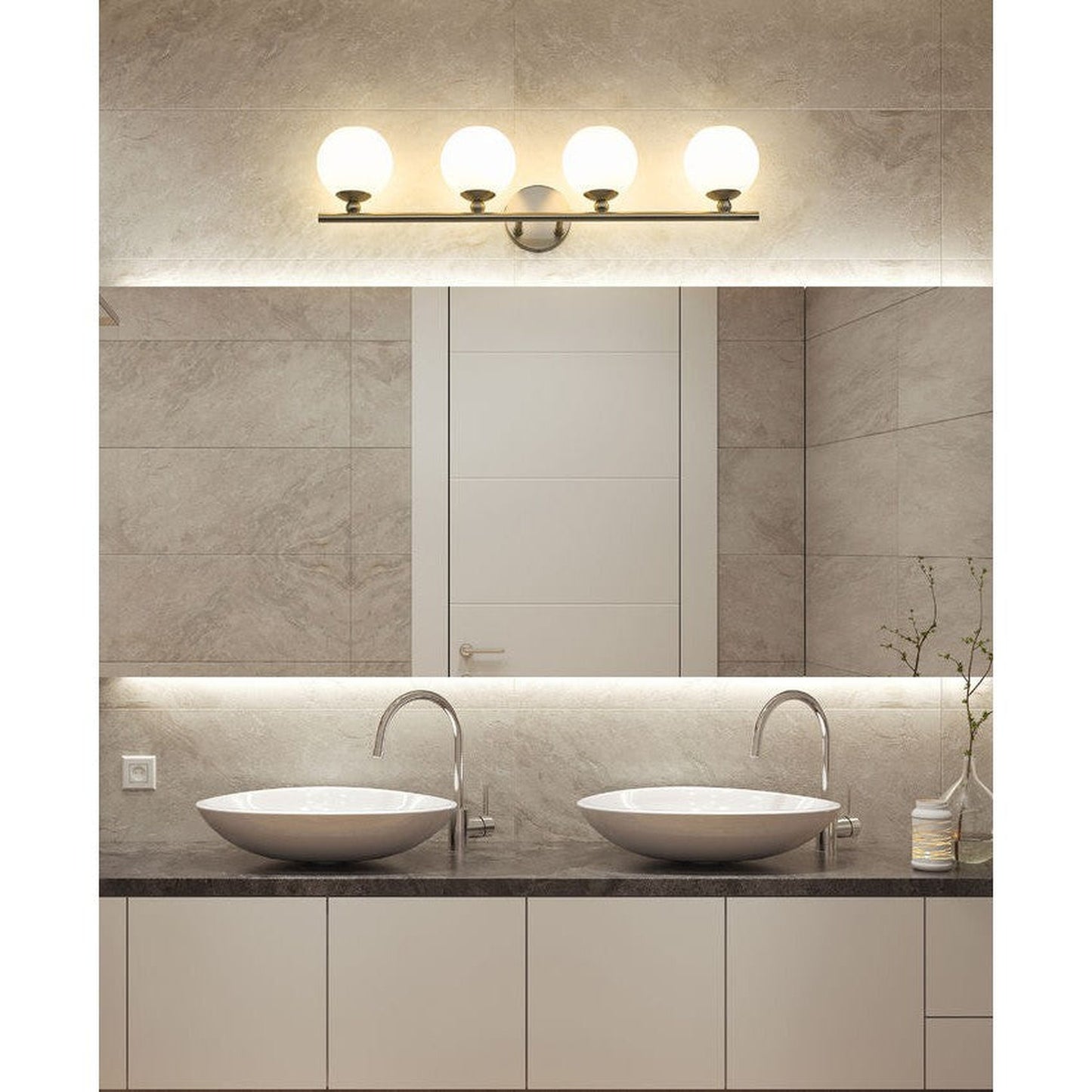 Z-Lite Neoma 30" 4-Light Brushed Nickel and Opal Etched Glass Shade Vanity Light