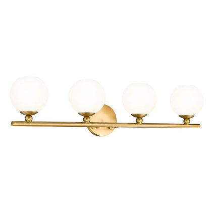 Z-Lite Neoma 30" 4-Light Modern Gold and Opal Etched Glass Shade Vanity Light