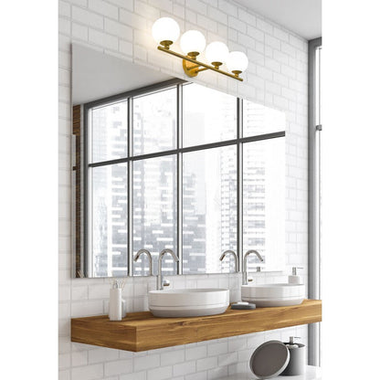 Z-Lite Neoma 30" 4-Light Modern Gold and Opal Etched Glass Shade Vanity Light