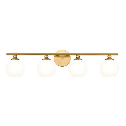 Z-Lite Neoma 30" 4-Light Modern Gold and Opal Etched Glass Shade Vanity Light