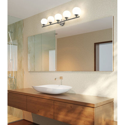Z-Lite Neoma 38" 5-Light Brushed Nickel and Opal Etched Glass Shade Vanity Light