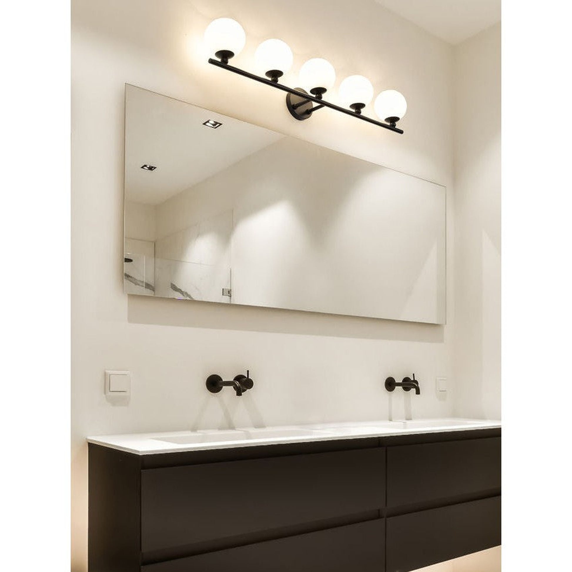 Z-Lite Neoma 38" 5-Light Matte Black and Opal Etched Glass Shade Vanity Light