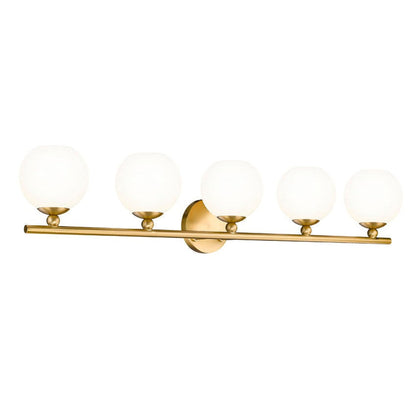 Z-Lite Neoma 38" 5-Light Modern Gold and Opal Etched Glass Shade Vanity Light