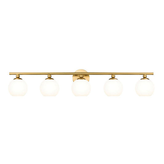 Z-Lite Neoma 38" 5-Light Modern Gold and Opal Etched Glass Shade Vanity Light