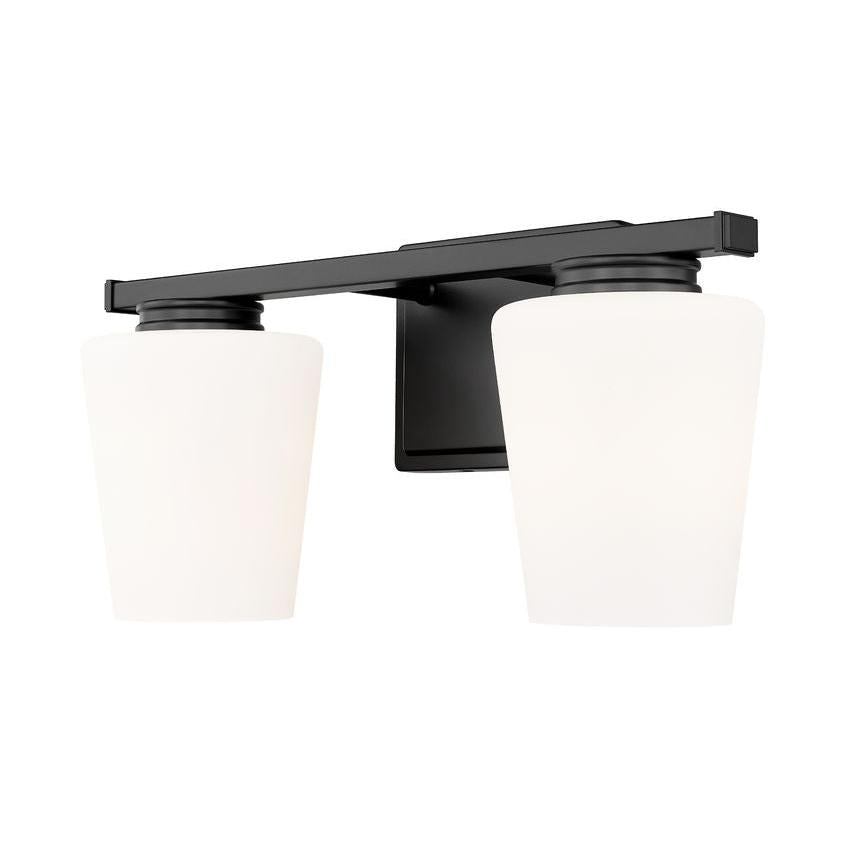 Z-Lite Nextra 16" 2-Light Matte Black Steel Frame White Opal Glass Shade Vanity Light