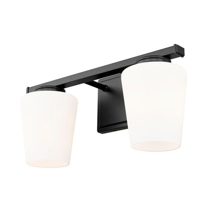 Z-Lite Nextra 16" 2-Light Matte Black Steel Frame White Opal Glass Shade Vanity Light