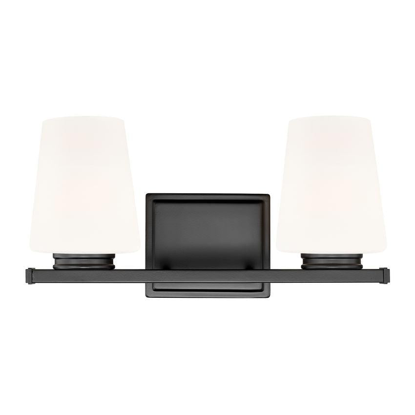 Z-Lite Nextra 16" 2-Light Matte Black Steel Frame White Opal Glass Shade Vanity Light