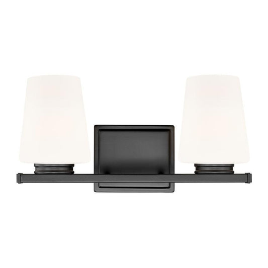 Z-Lite Nextra 16" 2-Light Matte Black Steel Frame White Opal Glass Shade Vanity Light