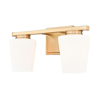 Z-Lite Nextra 16" 2-Light Modern Gold Steel Frame White Opal Glass Shade Vanity Light