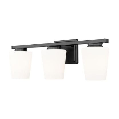 Z-Lite Nextra 24" 3-Light Matte Black Steel Frame White Opal Glass Shade Vanity Light