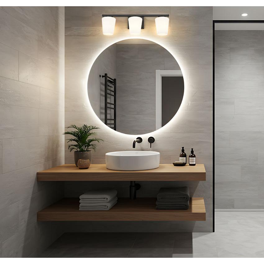 Z-Lite Nextra 24" 3-Light Matte Black Steel Frame White Opal Glass Shade Vanity Light