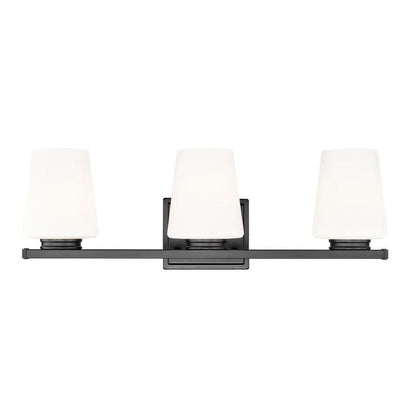 Z-Lite Nextra 24" 3-Light Matte Black Steel Frame White Opal Glass Shade Vanity Light