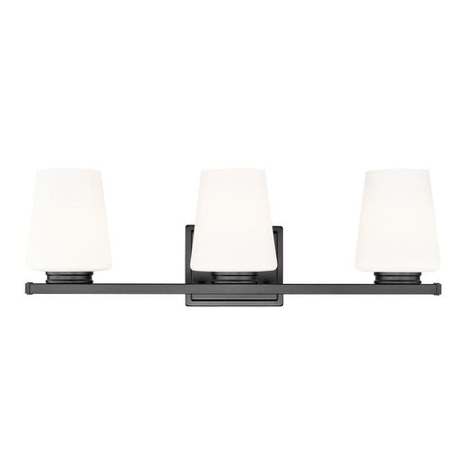 Z-Lite Nextra 24" 3-Light Matte Black Steel Frame White Opal Glass Shade Vanity Light