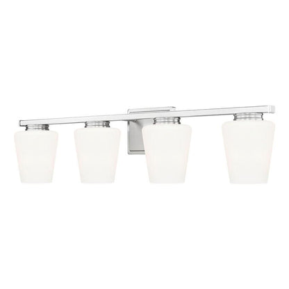 Z-Lite Nextra 32" 4-Light Brushed Nickel Steel Frame White Opal Glass Shade Vanity Light