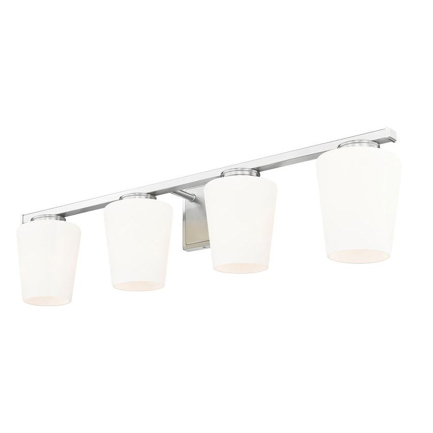 Z-Lite Nextra 32" 4-Light Brushed Nickel Steel Frame White Opal Glass Shade Vanity Light
