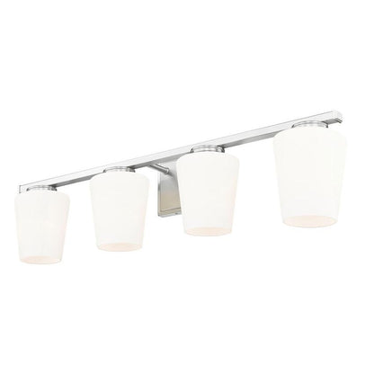 Z-Lite Nextra 32" 4-Light Brushed Nickel Steel Frame White Opal Glass Shade Vanity Light