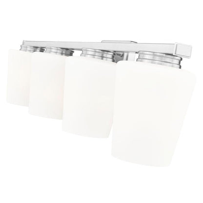 Z-Lite Nextra 32" 4-Light Brushed Nickel Steel Frame White Opal Glass Shade Vanity Light