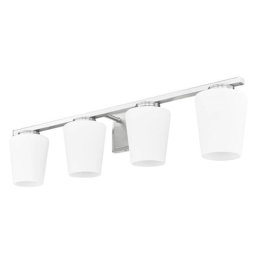 Z-Lite Nextra 32" 4-Light Brushed Nickel Steel Frame White Opal Glass Shade Vanity Light