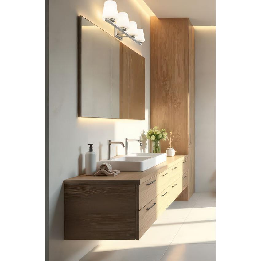 Z-Lite Nextra 32" 4-Light Brushed Nickel Steel Frame White Opal Glass Shade Vanity Light