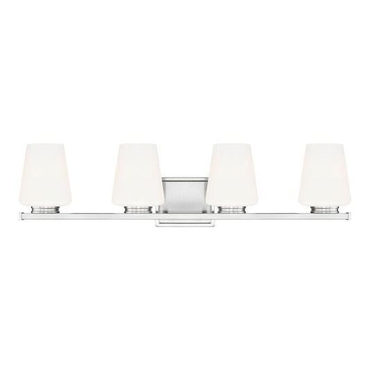 Z-Lite Nextra 32" 4-Light Brushed Nickel Steel Frame White Opal Glass Shade Vanity Light