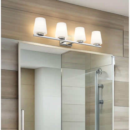 Z-Lite Nextra 32" 4-Light Chrome Steel Frame White Opal Glass Shade Vanity Light