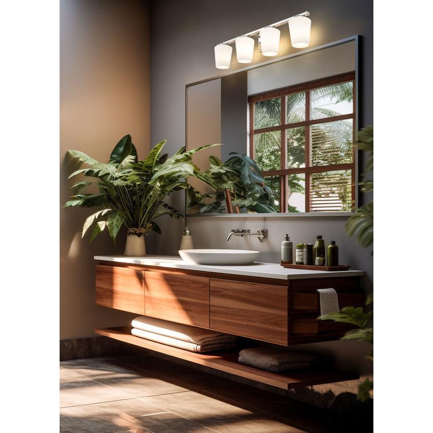 Z-Lite Nextra 32" 4-Light Chrome Steel Frame White Opal Glass Shade Vanity Light