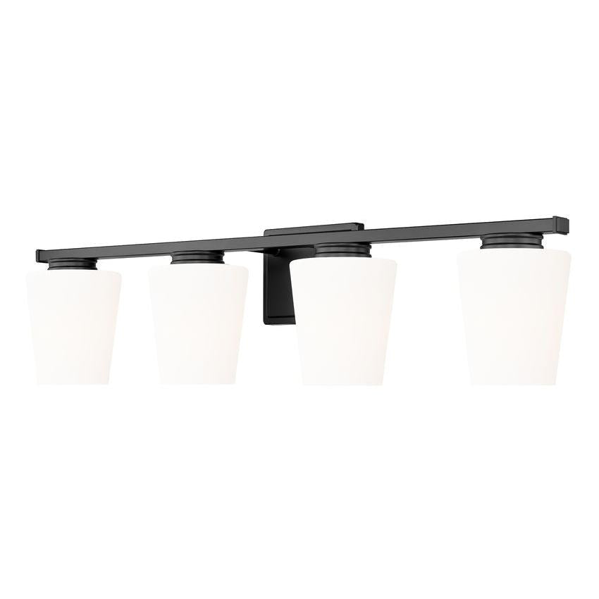 Z-Lite Nextra 32" 4-Light Matte Black Steel Frame White Opal Glass Shade Vanity Light