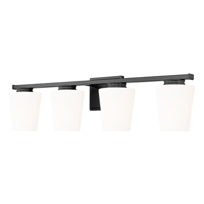 Z-Lite Nextra 32" 4-Light Matte Black Steel Frame White Opal Glass Shade Vanity Light