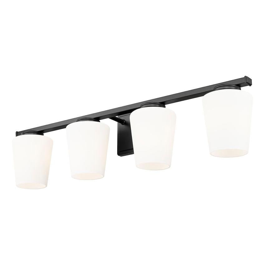 Z-Lite Nextra 32" 4-Light Matte Black Steel Frame White Opal Glass Shade Vanity Light