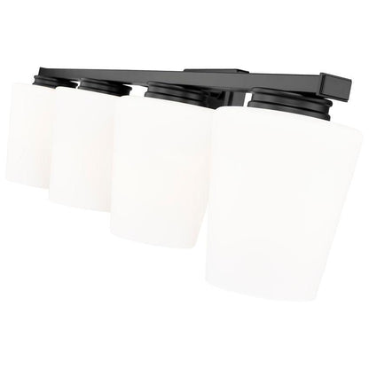 Z-Lite Nextra 32" 4-Light Matte Black Steel Frame White Opal Glass Shade Vanity Light