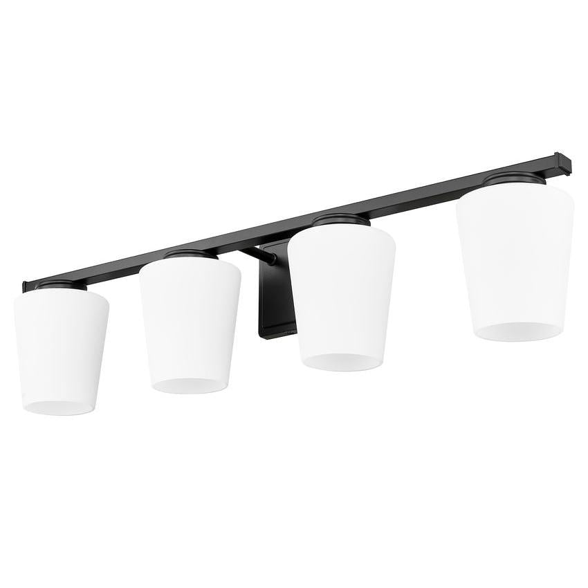 Z-Lite Nextra 32" 4-Light Matte Black Steel Frame White Opal Glass Shade Vanity Light