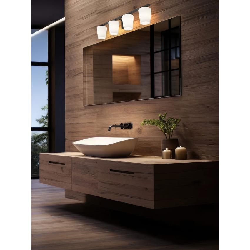 Z-Lite Nextra 32" 4-Light Matte Black Steel Frame White Opal Glass Shade Vanity Light