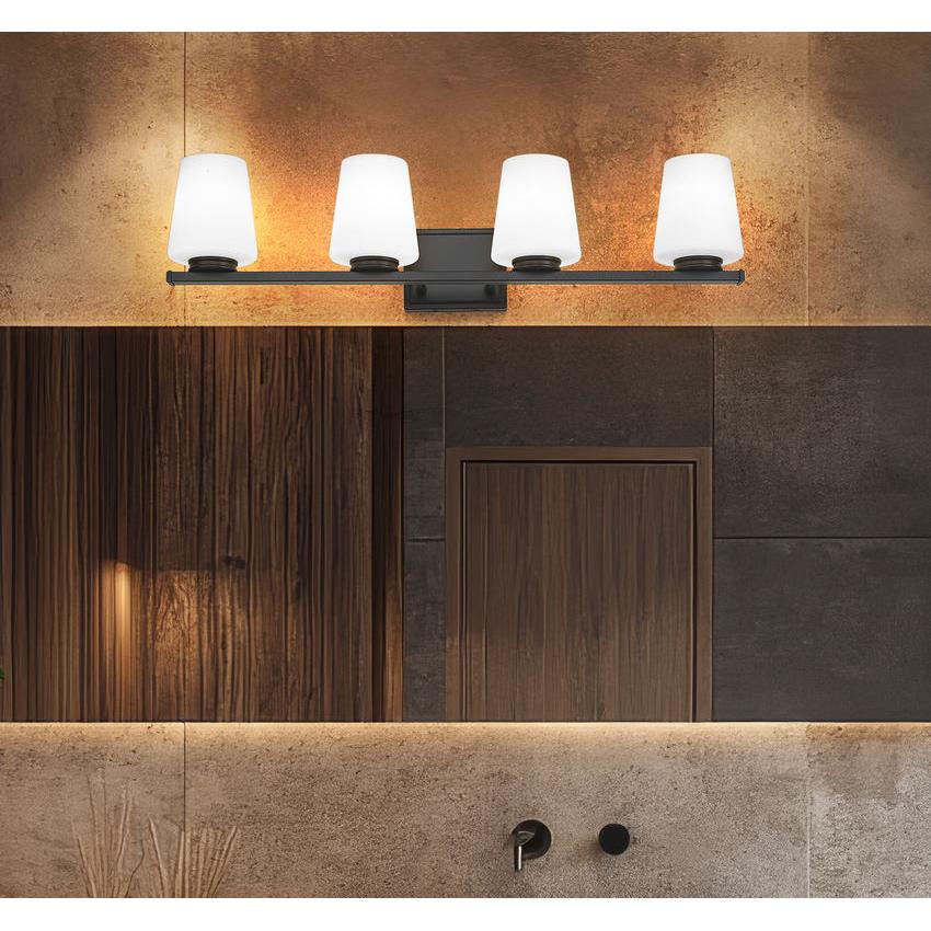 Z-Lite Nextra 32" 4-Light Matte Black Steel Frame White Opal Glass Shade Vanity Light