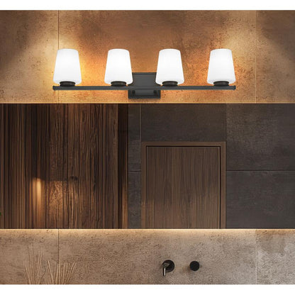 Z-Lite Nextra 32" 4-Light Matte Black Steel Frame White Opal Glass Shade Vanity Light