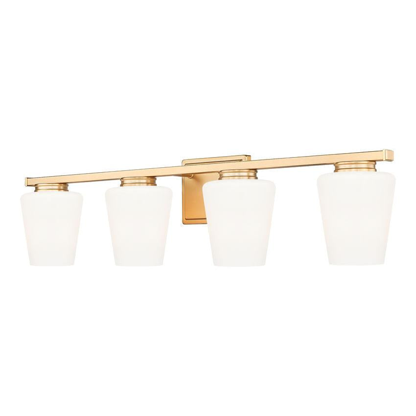 Z-Lite Nextra 32" 4-Light Modern Gold Steel Frame White Opal Glass Shade Vanity Light