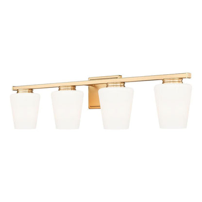 Z-Lite Nextra 32" 4-Light Modern Gold Steel Frame White Opal Glass Shade Vanity Light