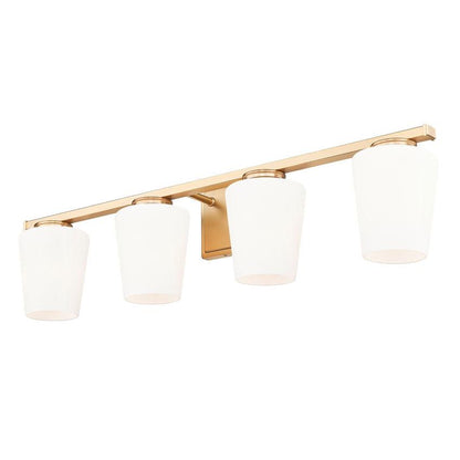 Z-Lite Nextra 32" 4-Light Modern Gold Steel Frame White Opal Glass Shade Vanity Light